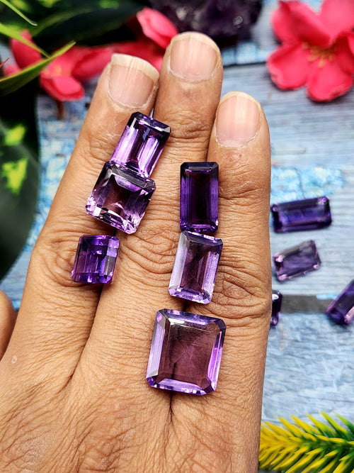 Amethyst Faceted Gemstones - Embracing Wisdom and Tranquility in Rectangular Facets - Loose Gemstones | Lot of 10 units