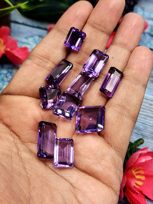 Amethyst Faceted Gemstones - Embracing Wisdom and Tranquility in Rectangular Facets - Loose Gemstones | Lot of 10 units