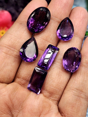 Amethyst Faceted Mixed Shaped Loose Gemstones - Enchanting Elegance - Lot of 6 units