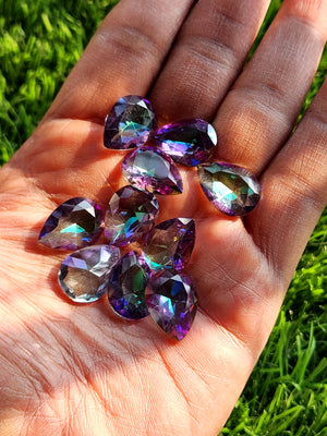 Mystic Quartz Faceted Tear-Drop Loose Gemstone with Bright Flashes - Enigmatic Elegance - Lot of 10 units