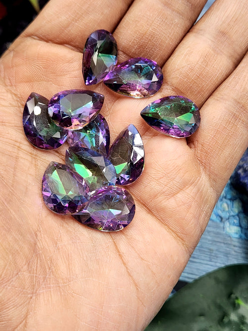 Mystic Quartz Faceted Tear-Drop Loose Gemstone with Bright Flashes - Enigmatic Elegance - Lot of 10 units