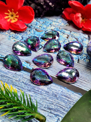 Mystic Quartz Faceted Tear-Drop Loose Gemstone with Bright Flashes - Enigmatic Elegance - Lot of 10 units