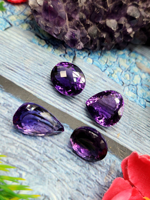 Amethyst Faceted Mix-Shaped Loose Gemstones - Regal Radiance - Lot of 4 units