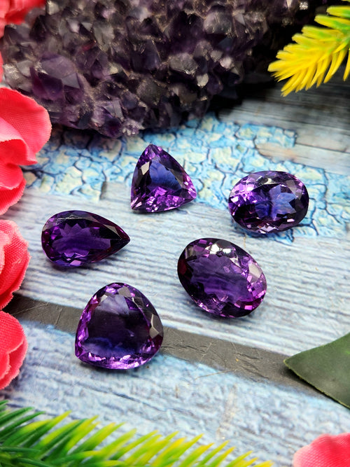 Amethyst Faceted Mix Shaped Loose Gemstone - Enchanting Beauty - Lot of 5 units