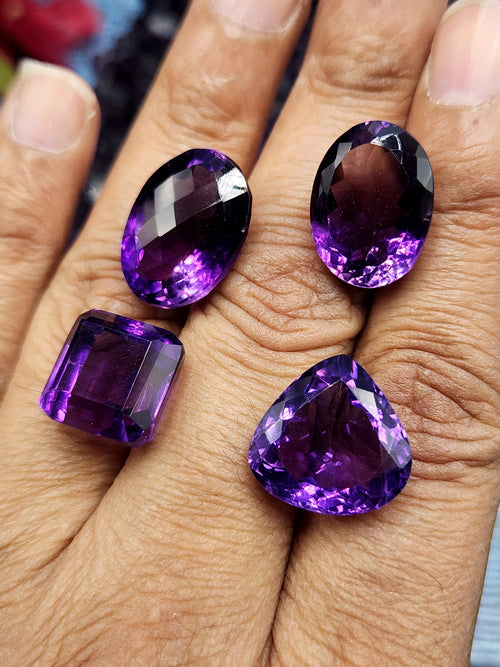 Amethyst Faceted Mix Shaped Loose Gemstones - Royal Radiance - Lot of 4 units