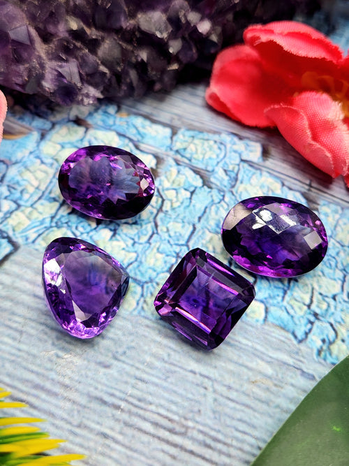 Amethyst Faceted Mix Shaped Loose Gemstones - Royal Radiance - Lot of 4 units