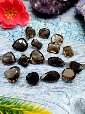 Smokey Quartz Faceted Loose Gemstones in Mixed Shape - Earthy Elegance - Lot of 16 units