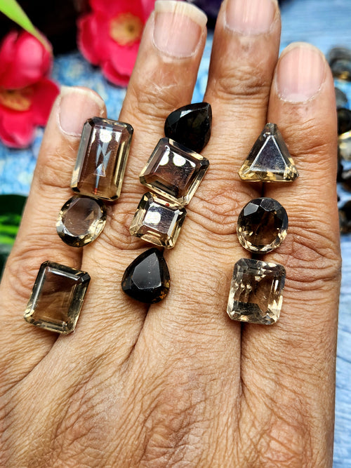 Smokey Quartz Faceted Loose Gemstones in Mixed Shape - Smoldering Sophistication - Lot of 32 units