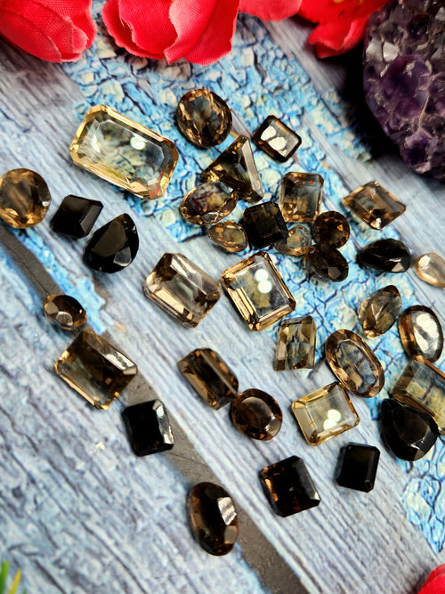 Smokey Quartz Faceted Loose Gemstones in Mixed Shape - Smoldering Sophistication - Lot of 32 units