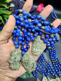 Lapis Lazuli and Pyrite 8mm Bead Mala with Pyrite Rough Pendant | Gemstone Necklace | Birthday Gift