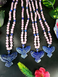 Kyanite and Lapis Lazuli 8mm Bead Mala with Lapis Lazuli Phoenix Pendant | Gemstone Necklace | Birthday Gift | Valentine gift | ONE PIECE ONLY