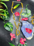 Citrine and Clear Quartz 8mm Bead Mala with Himalayan Quartz Natural Point Pendant | Gemstone Necklace | Birthday Gift | Valentine gift | ONE PIECE ONLY