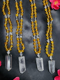 Citrine and Clear Quartz 8mm Bead Mala with Himalayan Quartz Natural Point Pendant | Gemstone Necklace | Birthday Gift | Valentine gift | ONE PIECE ONLY