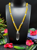 Citrine and Clear Quartz 8mm Bead Mala with Himalayan Quartz Natural Point Pendant | Gemstone Necklace | Birthday Gift | Valentine gift | ONE PIECE ONLY