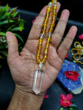 Citrine and Clear Quartz 8mm Bead Mala with Himalayan Quartz Natural Point Pendant | Gemstone Necklace | Birthday Gift | Valentine gift