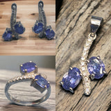 Tanzanite Jewelry Set of Finger Ring, Earrings and Pendant in sterling silver with rhodium polish | Birthday Gift | Valentine gift | Mother's Day gift