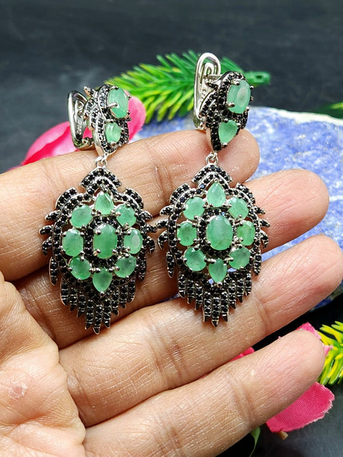 Sakota Emerald and Spinel Gemstone Jewelry Set of Earrings and Finger Ring | Gemstone Necklace | Birthday Gift | Valentine gift | Mother's Day gift