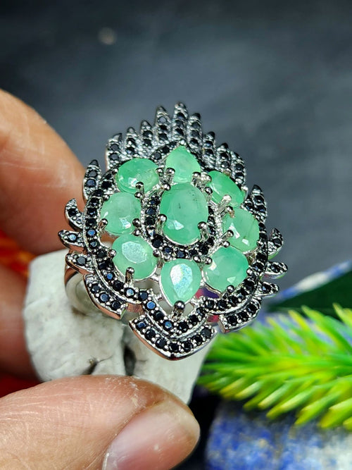 Sakota Emerald and Spinel Gemstone Jewelry Set of Earrings and Finger Ring | Gemstone Necklace | Birthday Gift | Valentine gift | Mother's Day gift