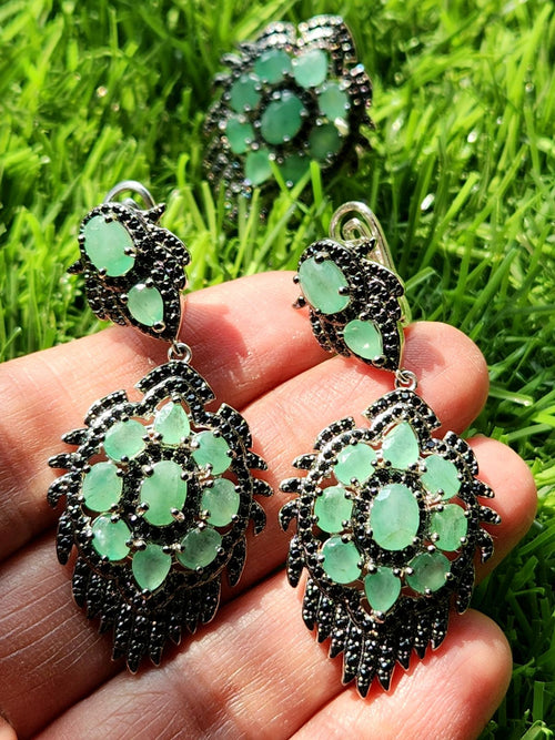 Sakota Emerald and Spinel Gemstone Jewelry Set of Earrings and Finger Ring | Gemstone Necklace | Birthday Gift | Valentine gift | Mother's Day gift