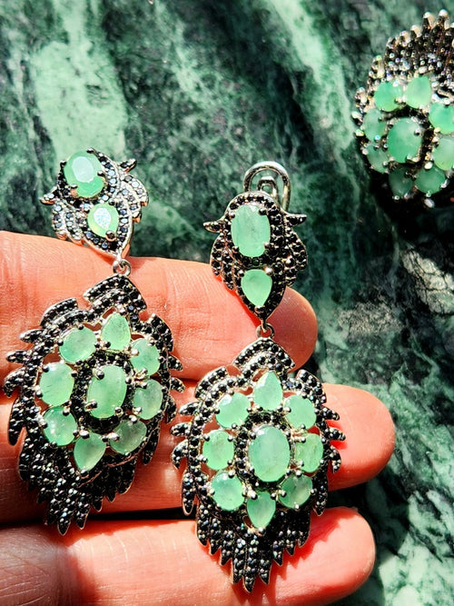 Sakota Emerald and Spinel Gemstone Jewelry Set of Earrings and Finger Ring | Gemstone Necklace | Birthday Gift | Valentine gift | Mother's Day gift