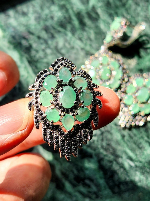 Sakota Emerald and Spinel Gemstone Jewelry Set of Earrings and Finger Ring | Gemstone Necklace | Birthday Gift | Valentine gift | Mother's Day gift