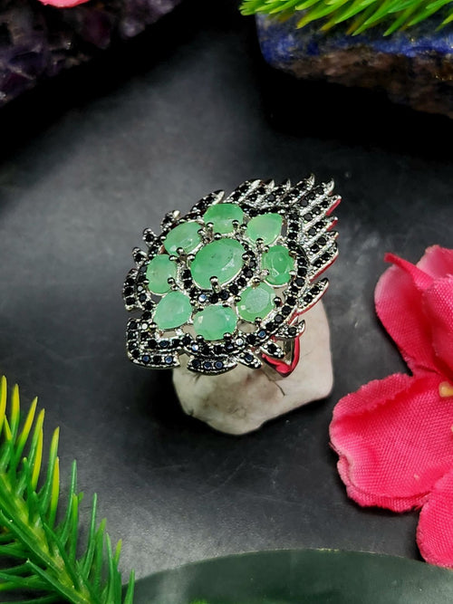 Sakota Emerald and Spinel Gemstone Jewelry Set of Earrings and Finger Ring | Gemstone Necklace | Birthday Gift | Valentine gift | Mother's Day gift