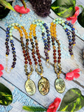 7 Chakra 56 Bead Mala with 8mm Beads and Labradorite Oval Shaped Om Pendant | Gemstone Necklace | Birthday Gift | Valentine gift | Mother's Day gift | ONE PEICE ONLY
