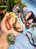 7 Chakra 109 Bead Mala of 8mm size with Labradorite oval shaped om pendant | Gemstone Necklace | Birthday Gift | Valentine gift | Mother's Day gift