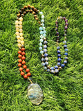 7 Chakra 109 Bead Mala of 8mm size with Labradorite oval shaped om pendant | Gemstone Necklace | Birthday Gift | Valentine gift | Mother's Day gift