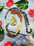 7 Chakra 109 Bead Mala of 8mm size with Labradorite tear drop shaped om pendant | Gemstone Necklace | Birthday Gift | Valentine gift | Mother's Day gift