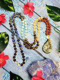 7 Chakra 109 Bead Mala of 8mm size with Labradorite tear drop shaped om pendant | Gemstone Necklace | Birthday Gift | Valentine gift | Mother's Day gift