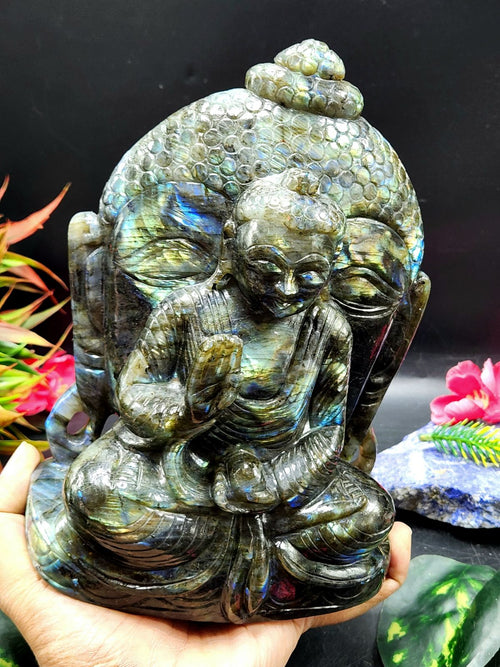 Labradorite Double Sided Buddha Carving - A Symbol of Spiritual Enlightenment | crystal home decor | Crystal Healing