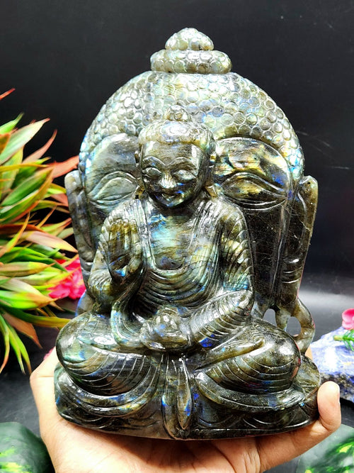 Labradorite Double Sided Buddha Carving - A Symbol of Spiritual Enlightenment | crystal home decor | Crystal Healing