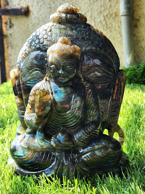 Labradorite Double Sided Buddha Carving - A Symbol of Spiritual Enlightenment | crystal home decor | Crystal Healing