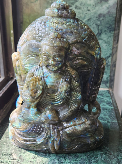 Labradorite Double Sided Buddha Carving - A Symbol of Spiritual Enlightenment | crystal home decor | Crystal Healing