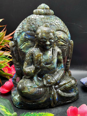 Labradorite Double Sided Buddha Carving - A Symbol of Spiritual Enlightenment | crystal home decor | Crystal Healing