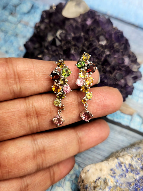 Multi Tourmaline Set of Necklace and a pair of Earring - Harmony in Hues | Gemstone Necklace | Birthday Gift | Valentine gift | Mother's Day gift