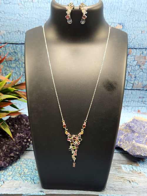 Multi Tourmaline Set of Necklace and a pair of Earring - Harmony in Hues | Gemstone Necklace | Birthday Gift | Valentine gift | Mother's Day gift