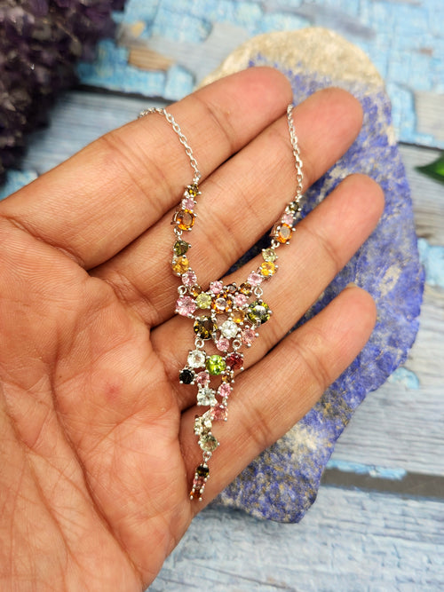 Multi Tourmaline Set of Necklace and a pair of Earring - Harmony in Hues | Gemstone Necklace | Birthday Gift | Valentine gift | Mother's Day gift