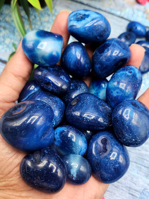 Blue Onyx Tumbles - A Gateway to Tranquility and Protection | Crystal | Gemstone | Reiki | Chakra Healing | Lot of 28 pieces