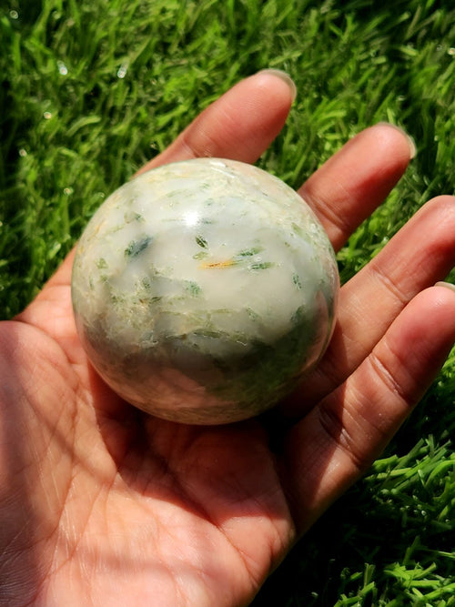 Green Tourmaline on Quartz Sphere - A Fusion of Healing and Elegance for Crystal Enthusiasts
