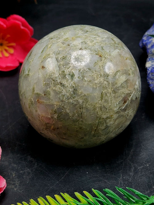 Green Tourmaline on Quartz Sphere - A Fusion of Healing and Elegance for Crystal Enthusiasts