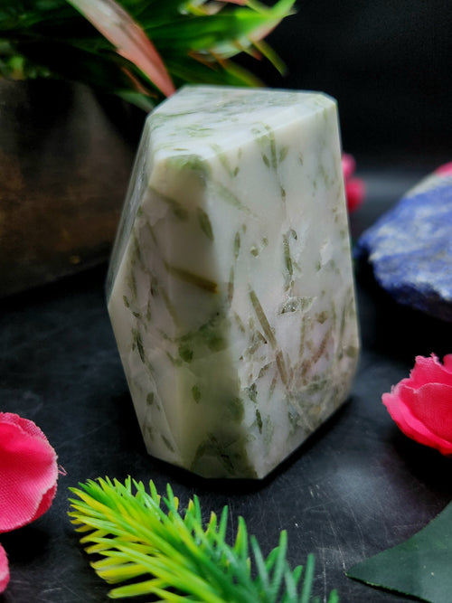 Green Tourmaline on Quartz Free Forms - A Harmony of Beauty and Healing  | Crystal Home Decor | Crystal Healing