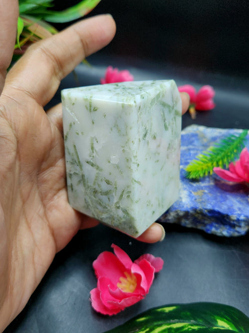 Green Tourmaline on Quartz Free Forms - A Harmony of Beauty and Healing  | Crystal Home Decor | Crystal Healing