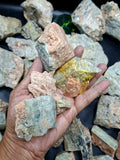 Aquamarine with Peach Moonstone and Pyrite inclusion rough stone: A Shield of Calm, Protection and Positive Energy | Weight 10 Kgs | Lot of 10 kgs