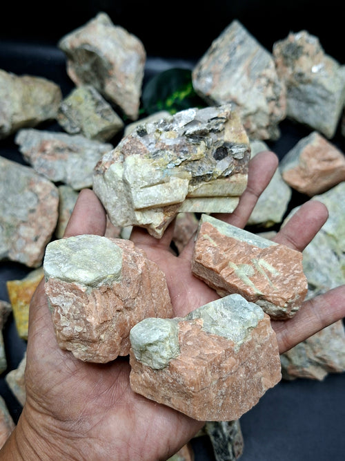 Aquamarine with Peach Moonstone and Pyrite inclusion rough stone: A Shield of Calm, Protection and Positive Energy | Weight 10 Kgs | Lot of 10 kgs