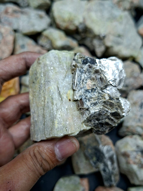 Aquamarine with Peach Moonstone and Pyrite inclusion rough stone: A Shield of Calm, Protection and Positive Energy | Weight 10 Kgs | Lot of 10 kgs