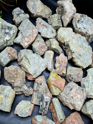 Aquamarine with Peach Moonstone and Pyrite inclusion rough stone: A Shield of Calm, Protection and Positive Energy | Weight 10 Kgs | Lot of 10 kgs