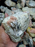 Aquamarine with Peach Moonstone and Pyrite inclusion rough stone: A Shield of Calm, Protection and Positive Energy | Weight 10 Kgs | Lot of 10 kgs