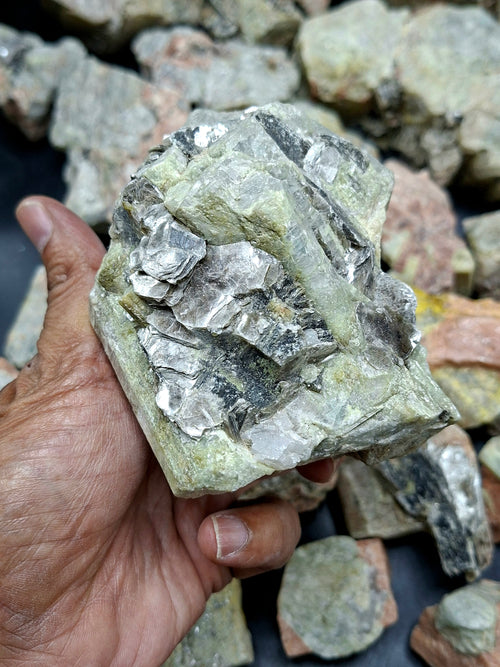 Aquamarine with Peach Moonstone and Pyrite inclusion rough stone: A Shield of Calm, Protection and Positive Energy | Weight 10 Kgs | Lot of 10 kgs